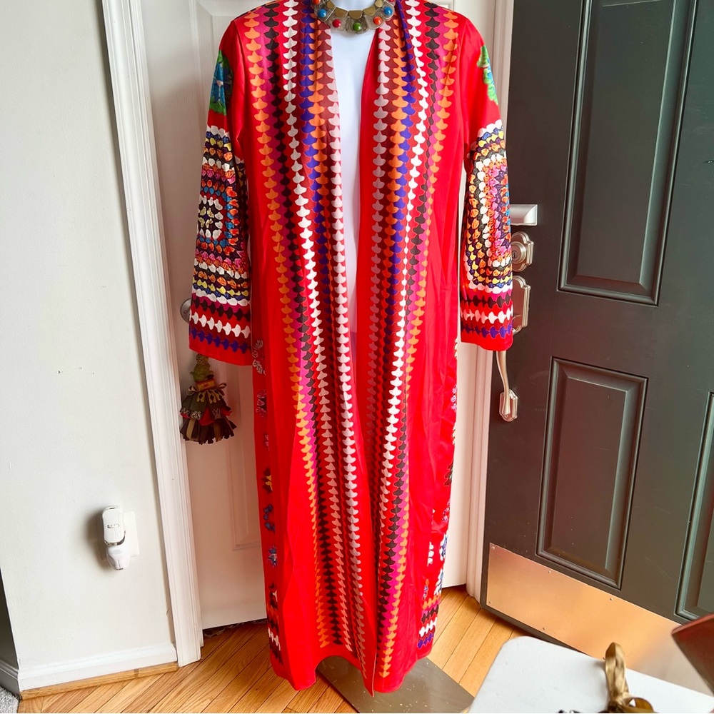 Vibrant Colorful Women's Long Maxi Statement Coat - Picture 2 of 4